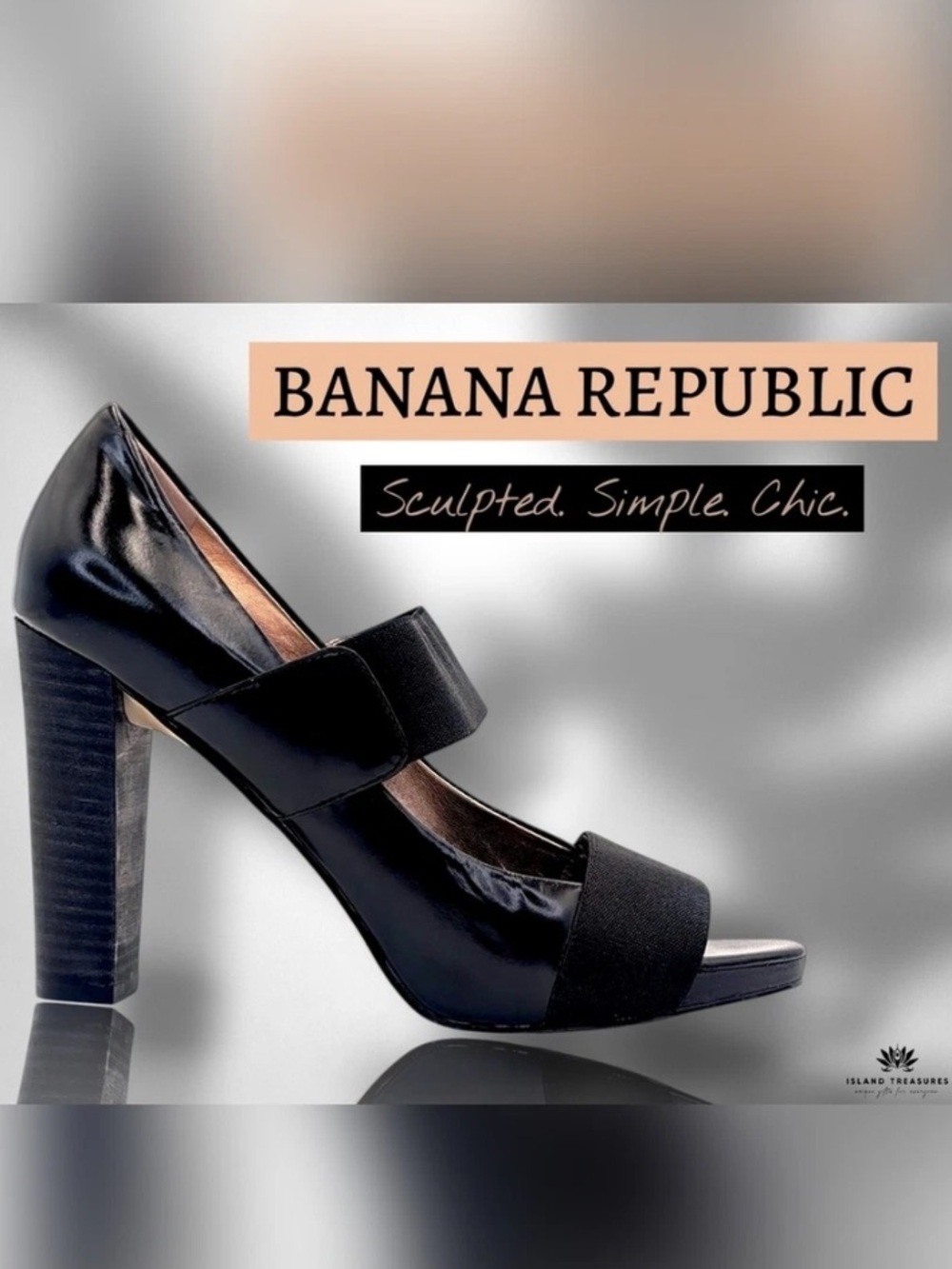 Banana Republic Black with Silver Sheen Open-Toe Block Heels